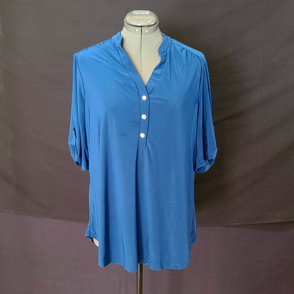 Women's Blue Blouse with 3/4 Sleeves (Large)